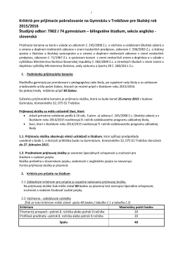 kritéria pre bilingválne štúdium 2015/2016