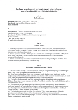 Zmluva o spolupr&aacute;ci pri umiestnen&iacute; t&uacute;lav&yacute;ch psov