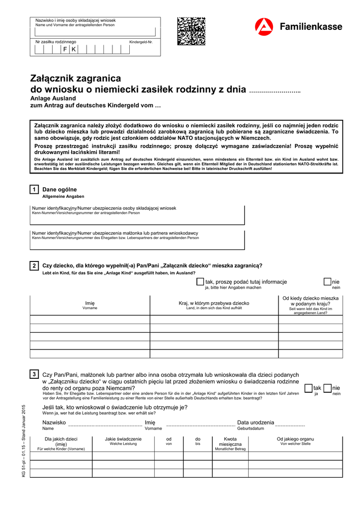 Anlage Ausland Zum Antrag Auf Kindergeld Polnisch