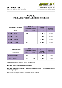 CENNÍK TARIFA PRIPOJENIA K SIETI INTERNET - MCOM