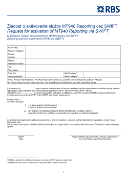 Žiadosť o aktivovanie služby MT940 Reporting cez SWIFT
