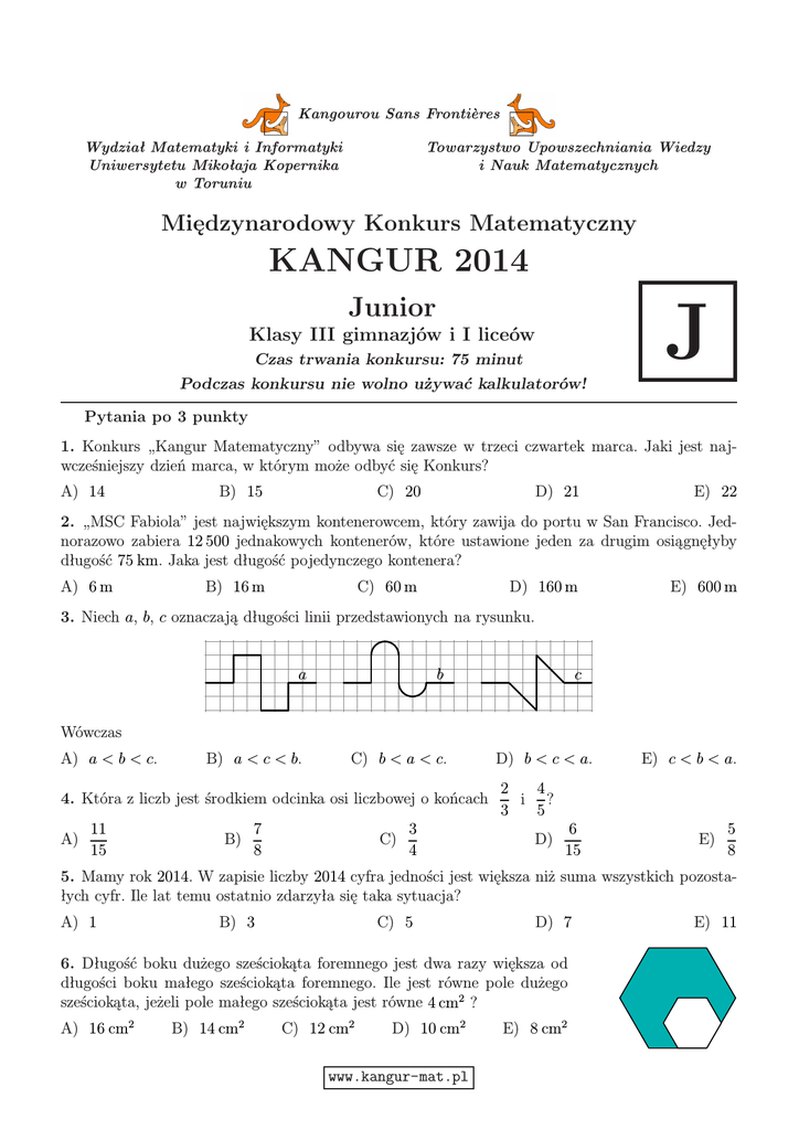kangur zadania junior kangur zadania junior