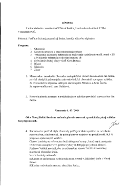 zÁPllecA Z mimoriadneho Zasadnutia OZ Nová Bošáca, ktoré Sa