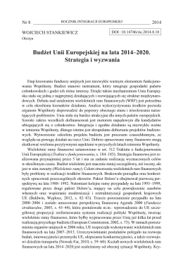 Budżet Unii Europejskiej na lata 2014–2020. Strategia i wyzwania