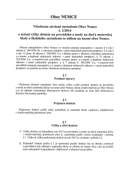 VZN č. 2/2014 o určení výšky dotácie na prevádzku MŠ