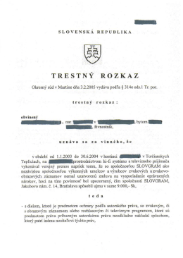 Trestný rozkaz - Pohostinstvá a reštaurácie