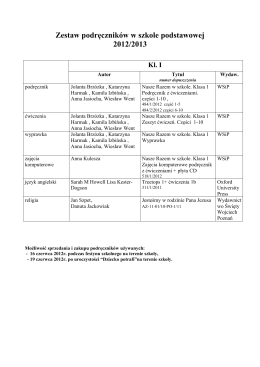 Zestaw podręczników w szkole podstawowej 2012/2013 Kl. I