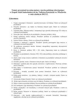 Tematy z języka polskiego na rok 2012/2013 (ustna matura)