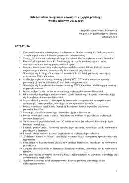 Lista tematów na maturę 2014 - ZSIŚ | Zespół Szkół Inżynierii