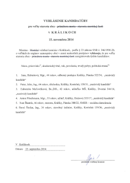 VYHLÁSENIE KANDIDATÚRY