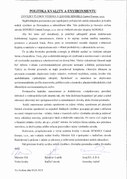 POLITIKA KVALITY A ENVIRONMENTU zÁvÄzKY