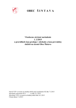 OBEC Š INTAVA Všeobecne záväzné nariadenie č. 2/2015 o