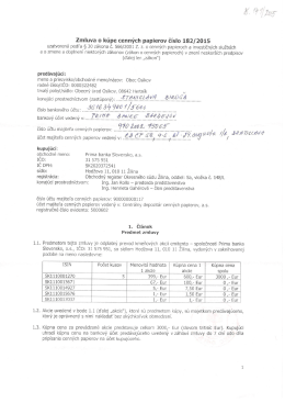 Zmluva o kúpe cenných papierov číslo 182/2015