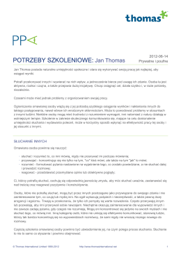 POTRZEBY SZKOLENIOWE: Jan Thomas
