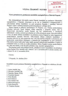 V&yacute;zva prim&aacute;torovi, poslancom mestsk&eacute;ho