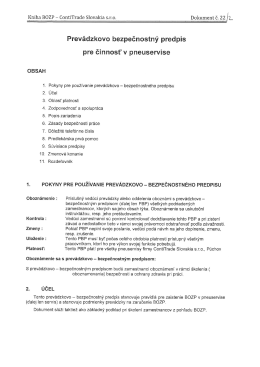 Prevádzkovo bezpečnostný predpis pre činnosťI v