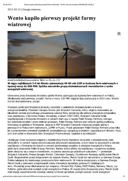 Wento kupiło pierwszy projekt farmy wiatrowej