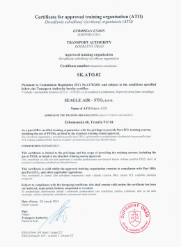 Certiﬁcate for approved training organisation (ATO)