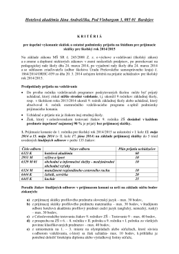 Kritéria pre prijímacie konanie pre šk.rok 2014/15