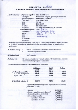 z MLUVA o odvoze a likvidácii K0 a drobného stavebného odpadu I