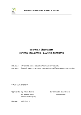 smernica číslo 3/2011 kritériá hodnotenia hlavného predmetu