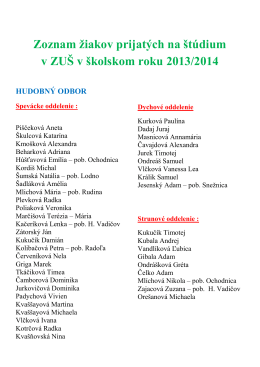 Zoznam žiakov prijatých na štúdium v ZUŠ v školskom roku 2013/2014