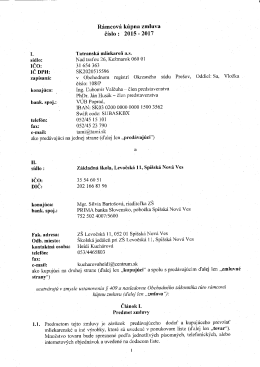 Rámcová kúpna zmluva číslo : 2015 - 2017