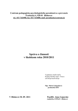 Správa o činnosti v školskom roku 2010/2011