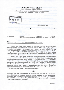 Oprava rozhodnutia sp. číslo OU-ZA-OSZP3-2014