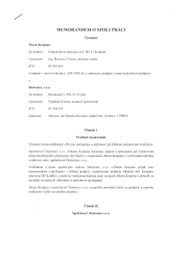 MEMORANDUM O SPOLUPR&Aacute;CI