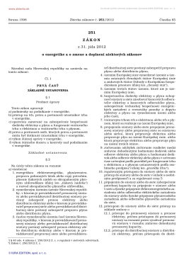 251/2012 Zákon o energetike a o zmene a doplnení niektorých