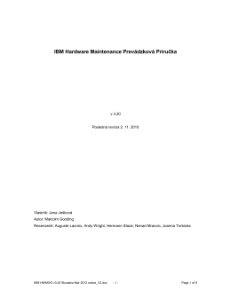 IBM Hardware Maintenance Prevádzková Príručka