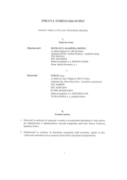 Zmluva o dielo č. 1/2012 - Hotelov&aacute; akad&eacute;mia Pre&scaron;ov