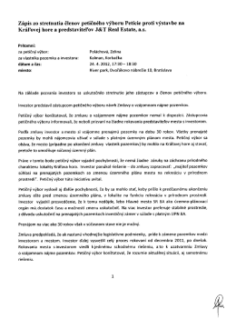 Zápis zo stretnutia petičného výboru a investora