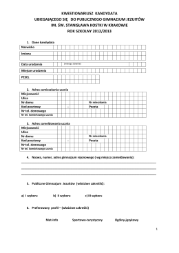 Formularz rekrutacyjny 2012/2013