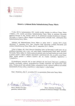 Dekre`t O vyhl&aacute;sen&iacute; Roka Sedembolestnej Panny M&aacute;rie