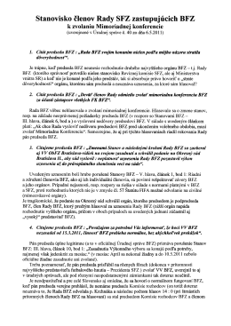 Stanovisko členov Rady SFZ zastupuj&uacute;cich BFZ