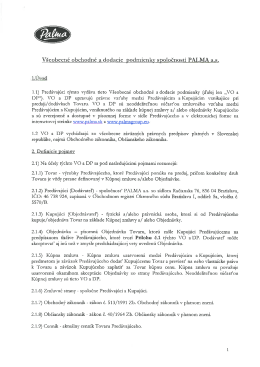 Všeobecné obchodné a dodacie podmienky spoločnosti PALMA