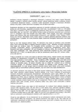TLAČOVÁ SPRÁVA k zvyšovaniu ceny tepla v Rimavskej