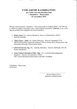 Vyhlásenie kandidatúry pre voľby na starostu MČ Bratislava