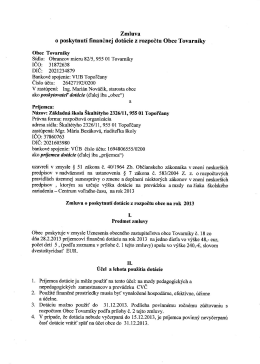 Zmluva o poskytnutí finančnej dotácie z rozpočtu Obce Tovarníky