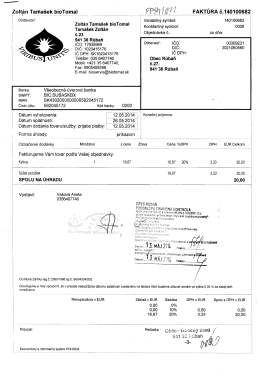Zoltšln Tamašek bioTomal FAKTÚRA č.140100682