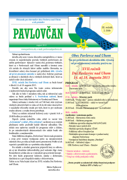 XVII.ročník Dní Pavloviec nad Uhom 14. až 18. augusta 2013