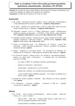 Zápis zo zasadania Výboru Slovenskej psychoterapeutickej