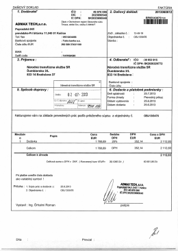 l, 1. Dod&aacute;vateľ lćo 46 976 086 2. Daňov&yacute; doklad: 2013060012