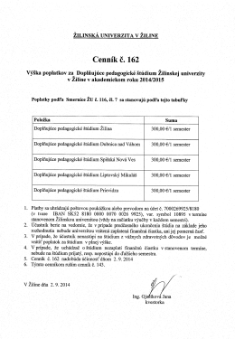 Cenník č. 162 - Doplňujúce pedagogické štúdium