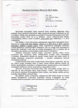 olympﬂaky Klub Košice, Štúrova 32. 040 01 Košice