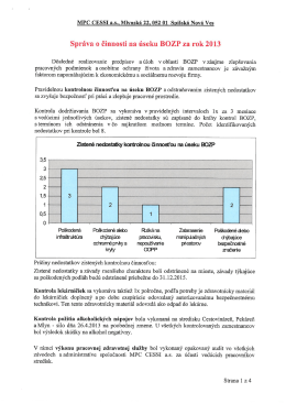 Spr&aacute;va o činnosti na &uacute;seku BOZP za rok 2013