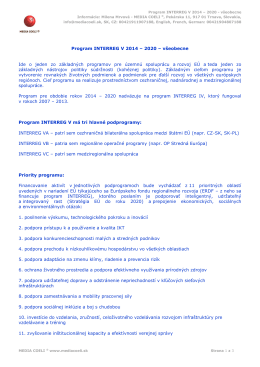 Program INTERREG V 2014 – 2020 - všeobecne