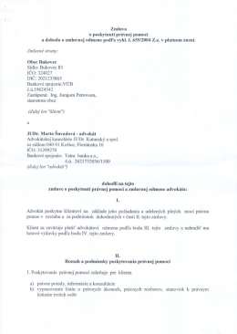 Zmluva o poskytnut&iacute; pr&aacute;vnej pomoci a dohoda o zmluvnej